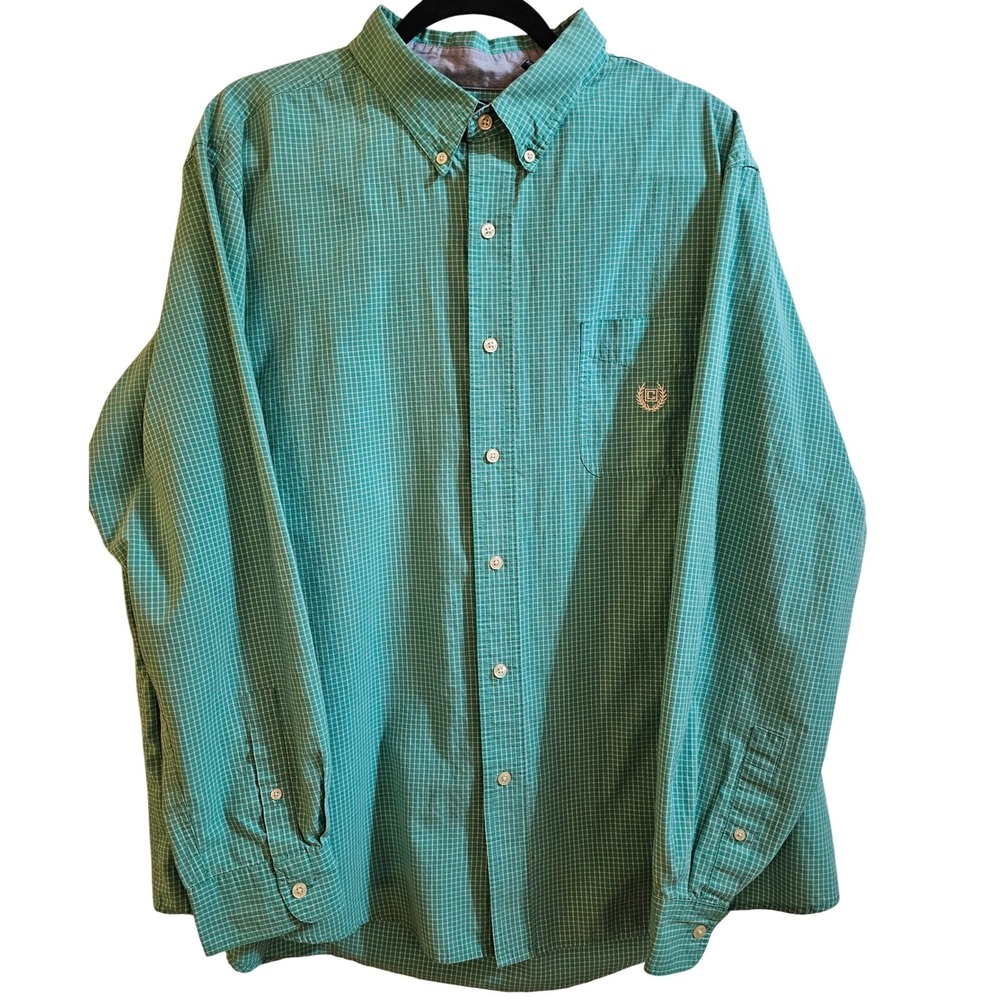 Chaps Mens XXL Green White Check Long Sleeve Easy Care Button Down Shirt
